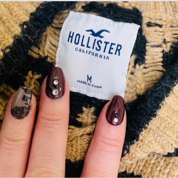 Hollister Tan And Black Leopard Print Cropped Long Sleeve Sweater | Size Med - Picture 5 of 5